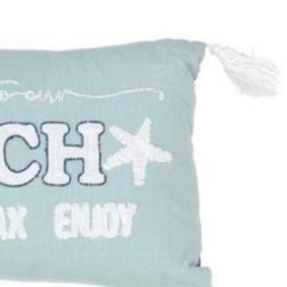 Seashell "Welcome to our Porch" Pillow Embroidered Decorative Blue - Picture 2 of 5